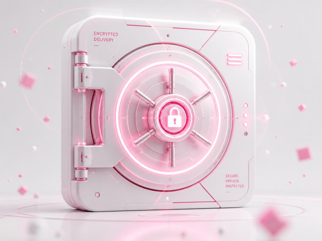 Pink and white encrypted vault representing secure account delivery